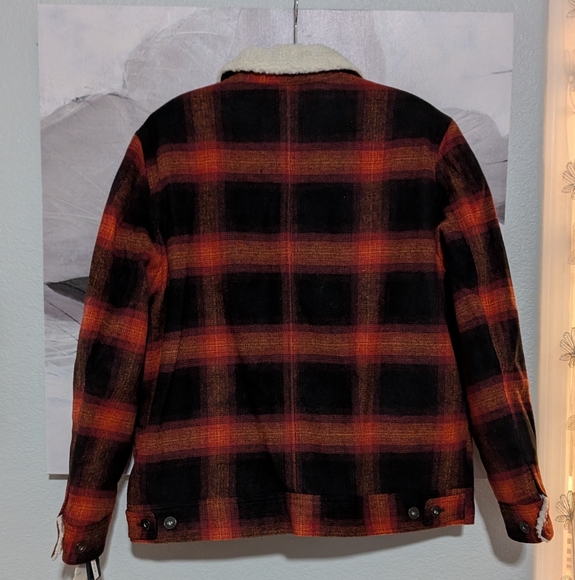 Lucky Brand Burnt Orange Wool Buffalo Plaid Faux Shearling Jacket Size Small Nwt - Picture 5 of 7